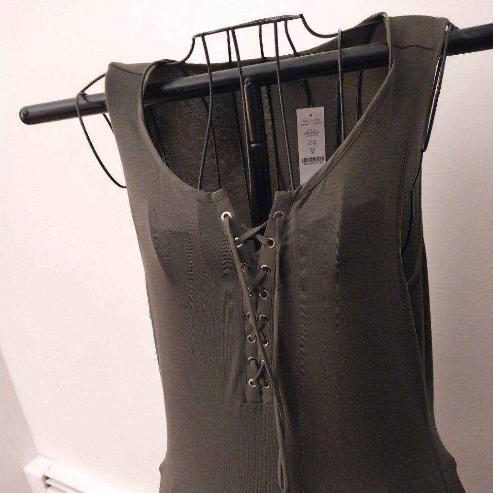 White House Black Market NWT Olive Lace-Up Sleeveless TopSize Medium